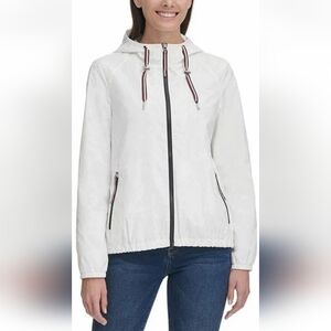 Tommy Hilfiger White Hooded Windbreaker Women Jacket XL Mesh Lined Lightweight